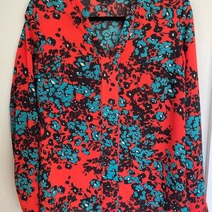 The Limited Red and Blue Long Sleeve Buttoned Blouse